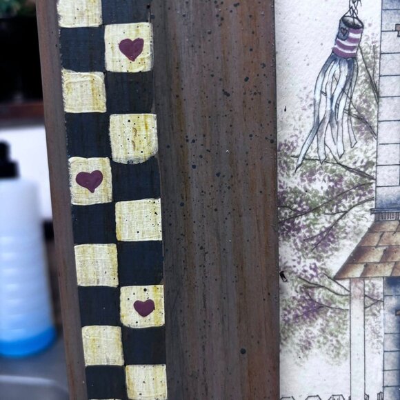 B. Andresen Country Cottage Print – Framed Americana Folk Art, Checkered Heart F - Picture 7 of 12